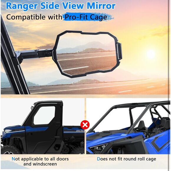 Rear View Mirrors for UTV – Fits Ranger XP 1000, Can-Am Maverick, Defender - Picture 3 of 9
